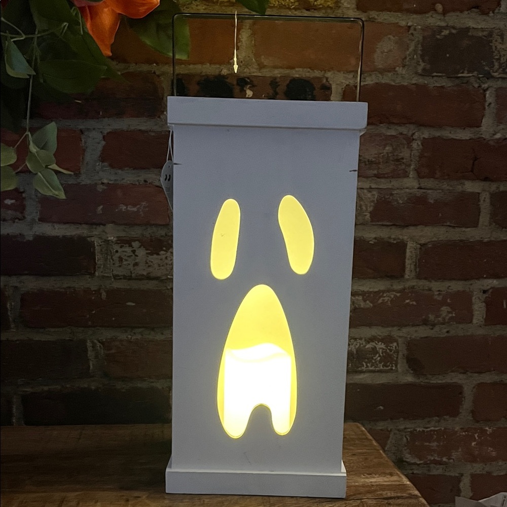 Goblin and ghoul Spooky White Lantern with Ghost Design